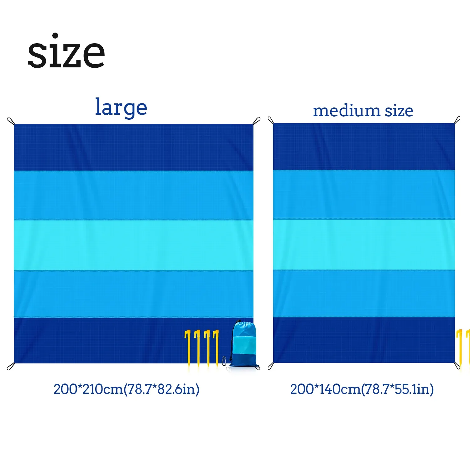 Tapis de plage imperméable et anti-sable à séchage rapide, grand format, avec 4 piquets 6