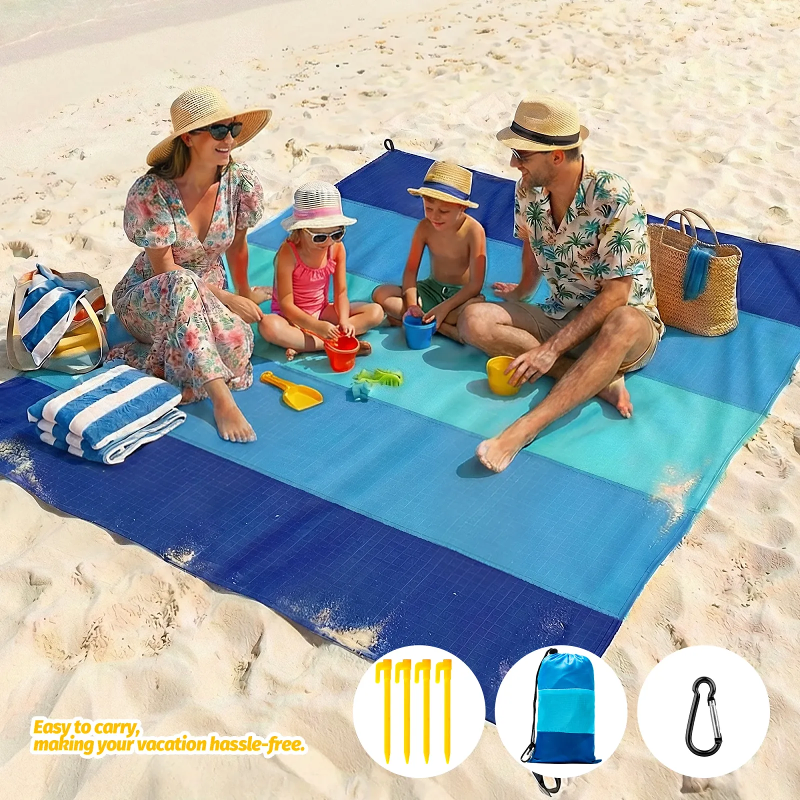Tapis de plage déployé pour un pique-nique