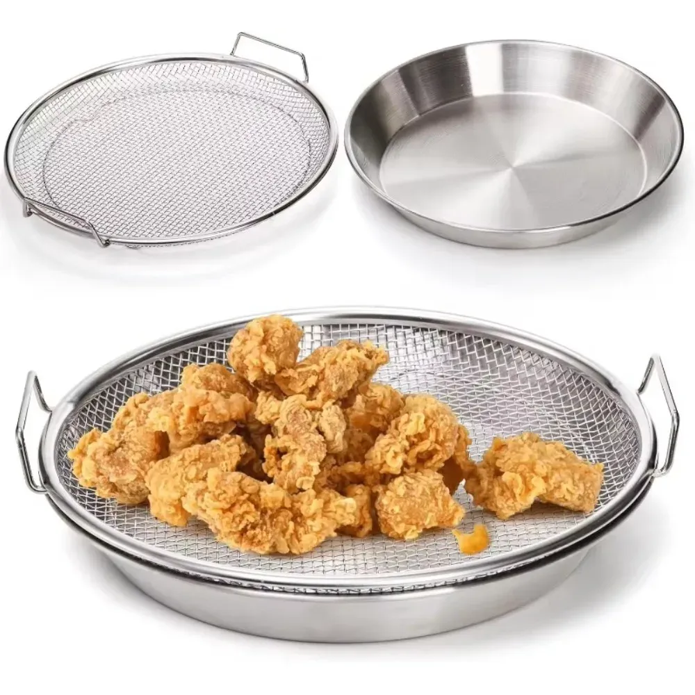 Égouttoir à friture en acier inoxydable avec plateau et panier en maille métallique pliable, compatible lave-vaisselle - Image 1