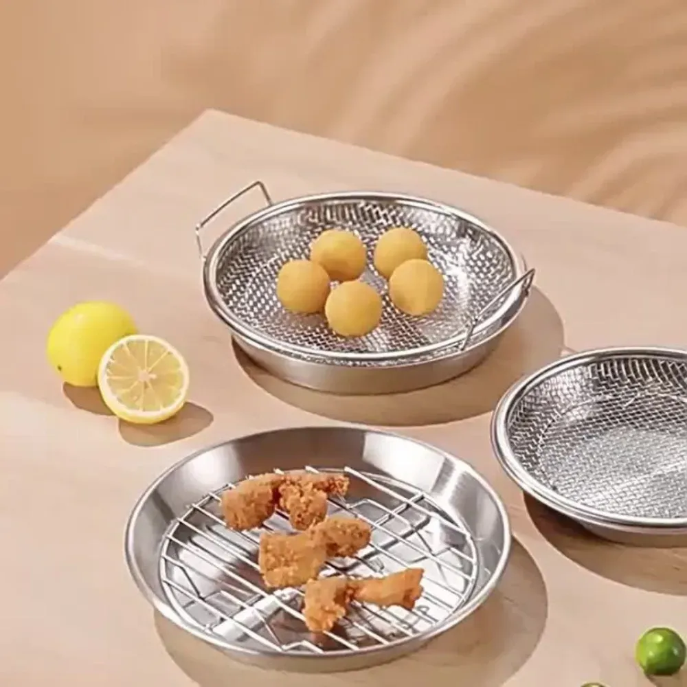 Égouttoir à friture en acier inoxydable avec plateau et panier en maille métallique pliable, compatible lave-vaisselle 6