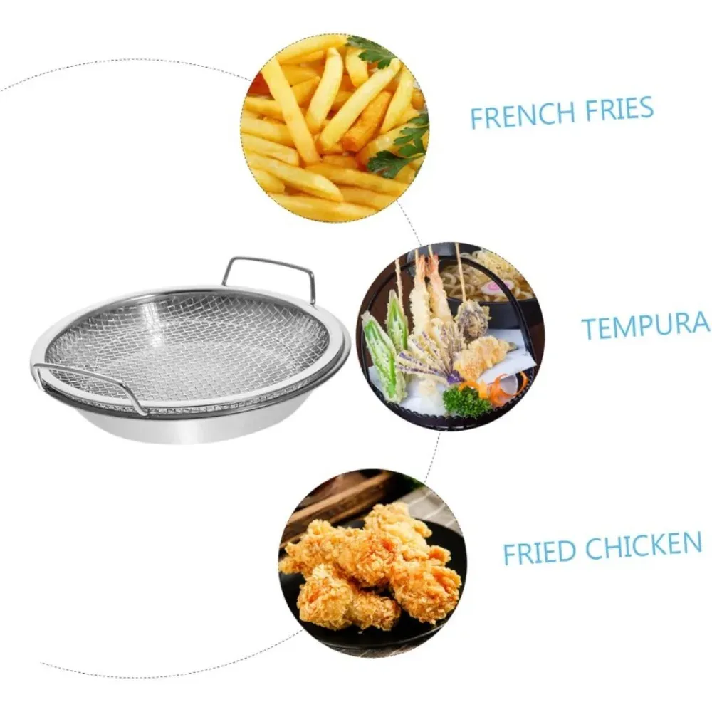 Égouttoir à friture en acier inoxydable avec plateau et panier en maille métallique pliable, compatible lave-vaisselle 5