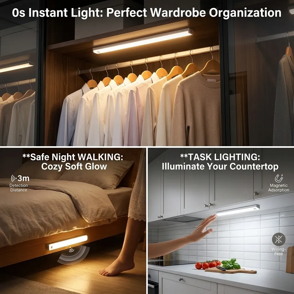 Lampe LED rechargeable à détecteur de mouvement, magnétique et portable, pour armoire, cuisine et couloir 5