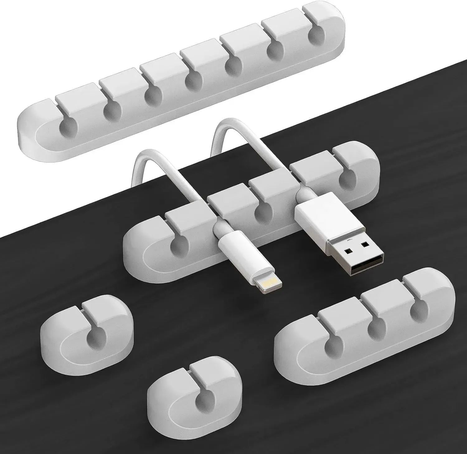 Le title is already in French, so it needs to be cleaned up into a concise, professional product name without the keyword stuffing.

Clips adhésifs pour câbles, organisateur de gestion de câbles pour bureau, chargeur USB, table de nuit et souris 1