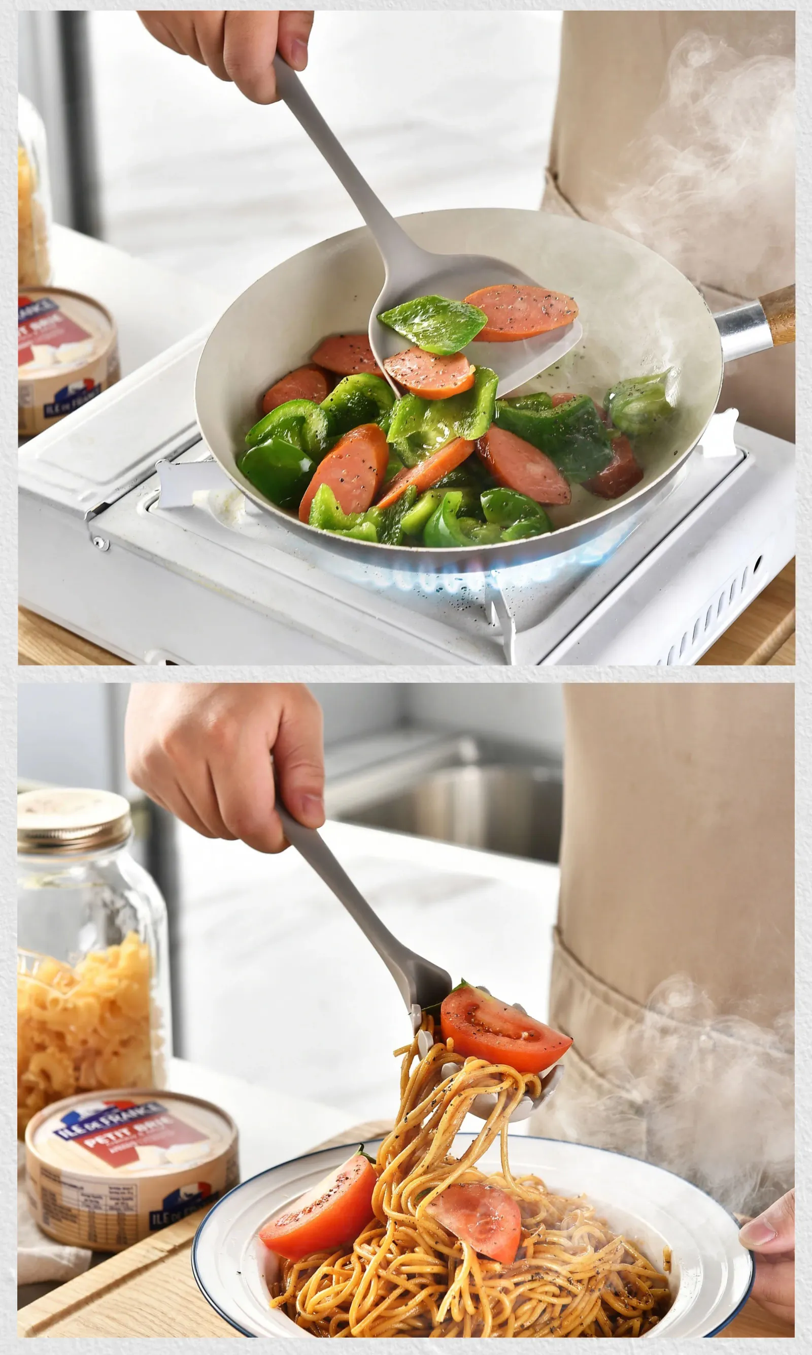 Ustensiles de cuisine en silicone, finitions soignées