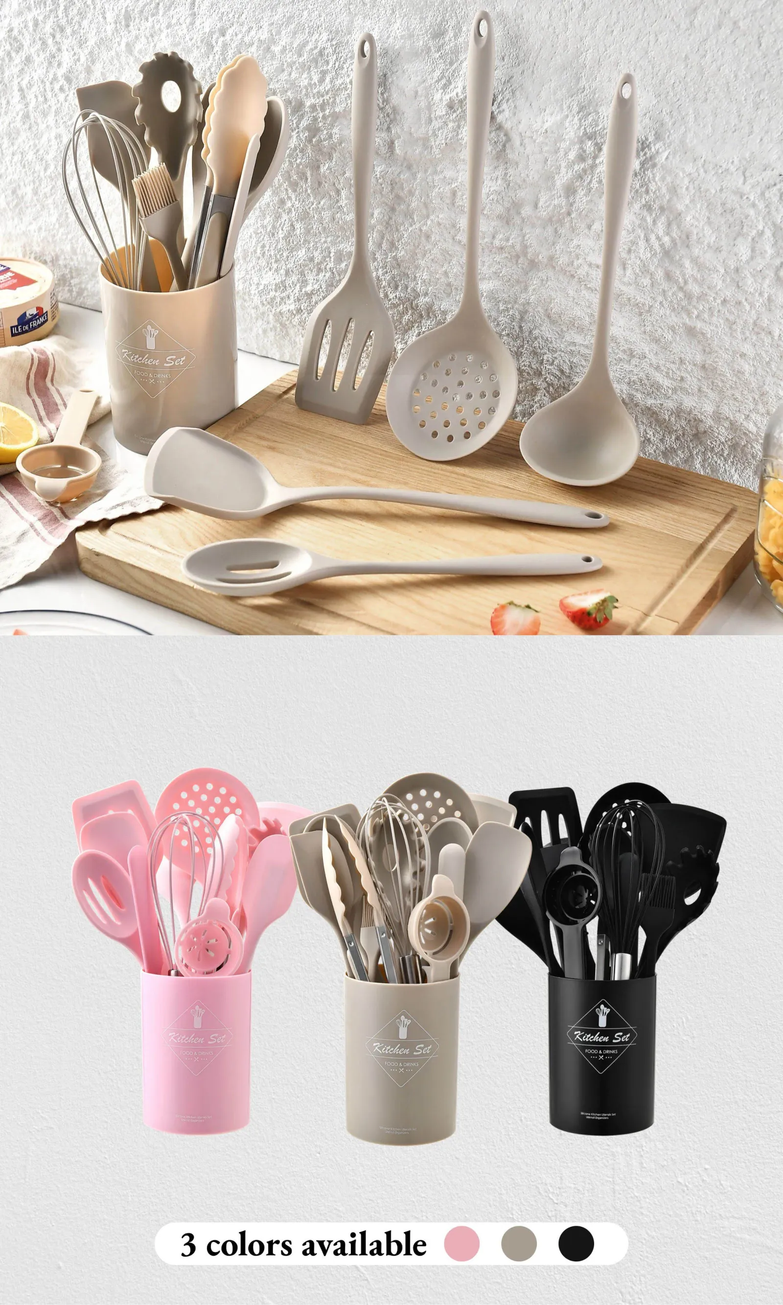 Ustensiles de cuisine en silicone, vue détaillée