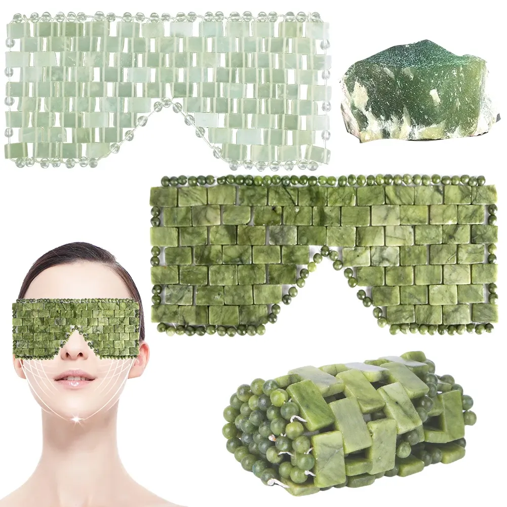 Masque pour les yeux en jade, masque rafraîchissant pour le visage, réduit les poches, masque de sommeil avec perles de jade 100 % authentiques pour thérapie chaud-froid