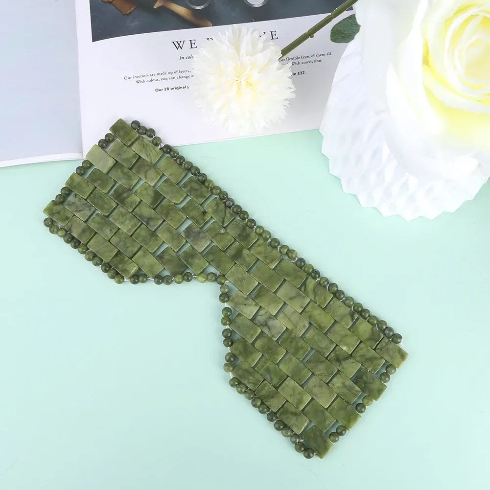Masque pour les yeux en jade, masque rafraîchissant pour le visage, réduit les poches, masque de sommeil avec perles de jade 100 % authentiques pour thérapie chaud-froid 3
