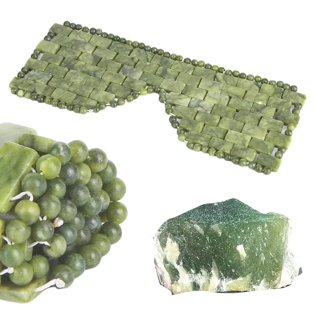 Masque pour les yeux en jade, masque rafraîchissant pour le visage, réduit les poches, masque de sommeil avec perles de jade 100 % authentiques pour thérapie chaud-froid 4