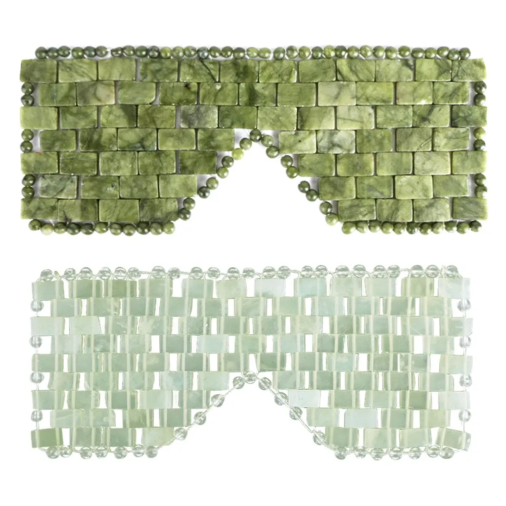 Masque pour les yeux en jade, masque rafraîchissant pour le visage, réduit les poches, masque de sommeil avec perles de jade 100 % authentiques pour thérapie chaud-froid 5