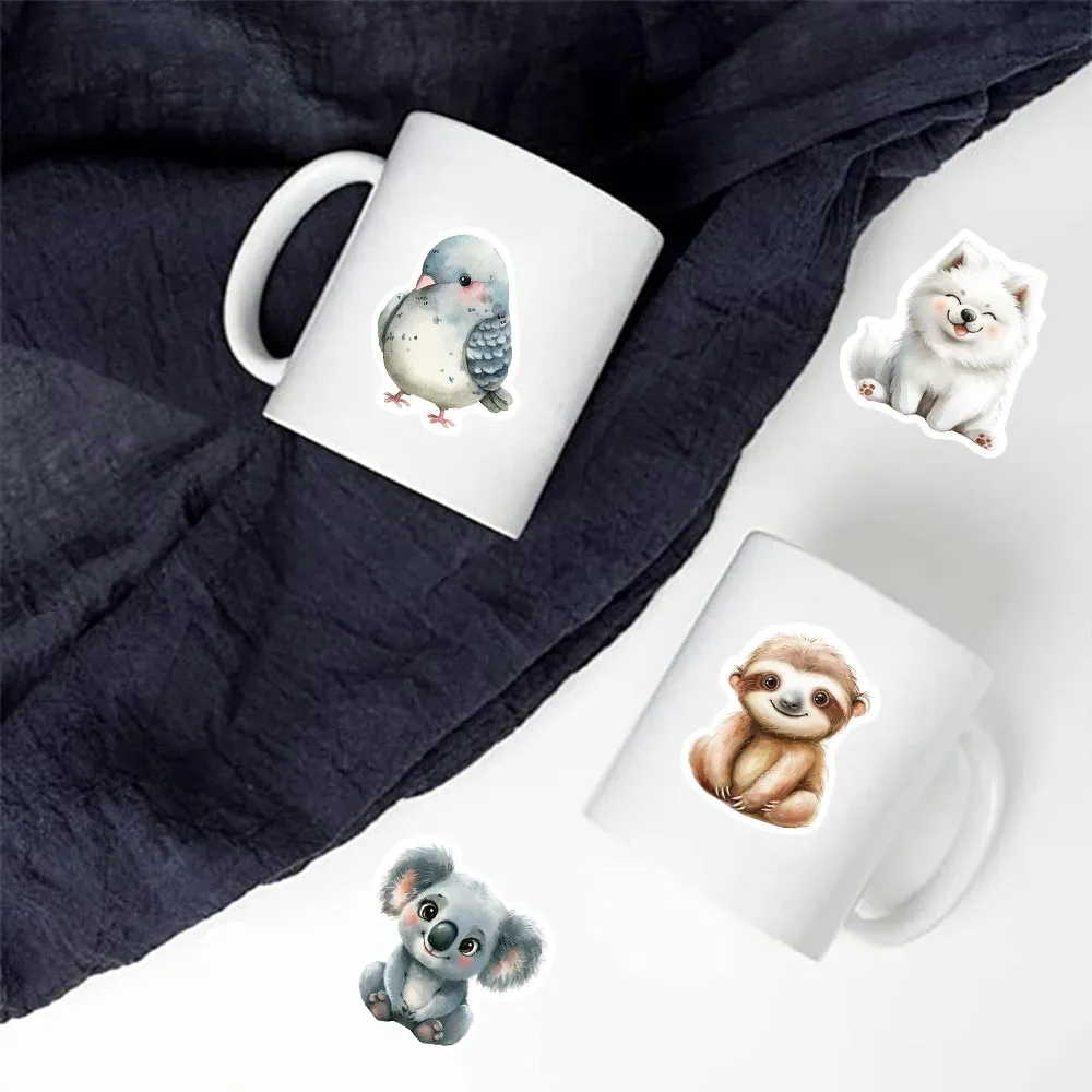 Lot de 50 autocollants animaux aquarelle imperméables pour téléphone, ordinateur portable, tasse et bagages 5