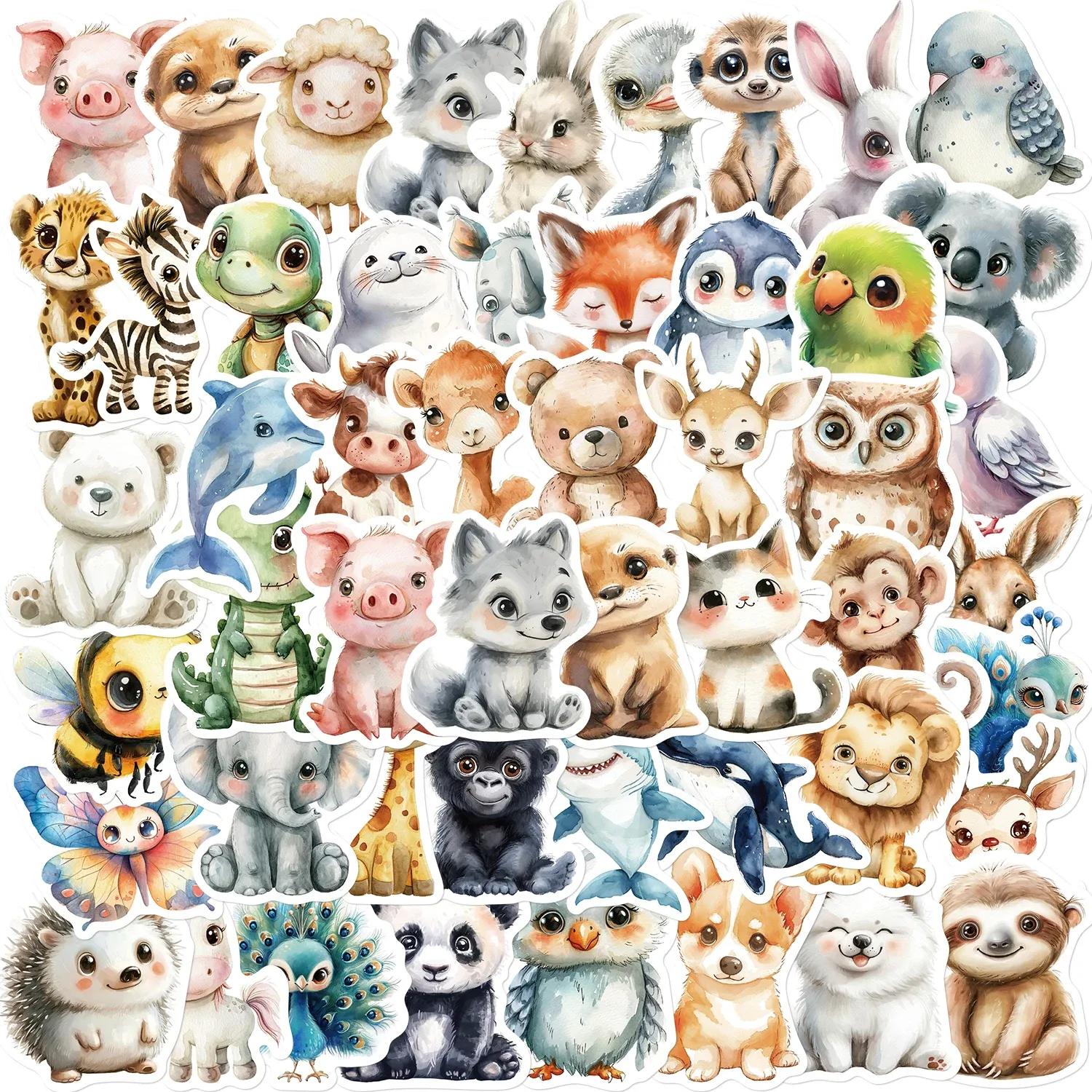 Détail des autocollants animaux aquarelle