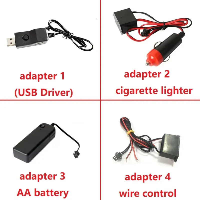 Bande LED décorative flexible pour intérieur de voiture, 1 à 5 m, éclairage d'ambiance USB 2