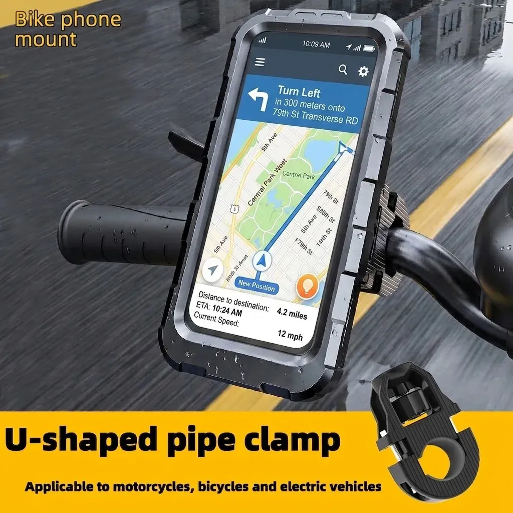 Support de téléphone étanche pour vélo et moto, rotation à 360 °, support de guidon avec coque de protection pour smartphones de 4,7" à 7", compatible écran tactile 7