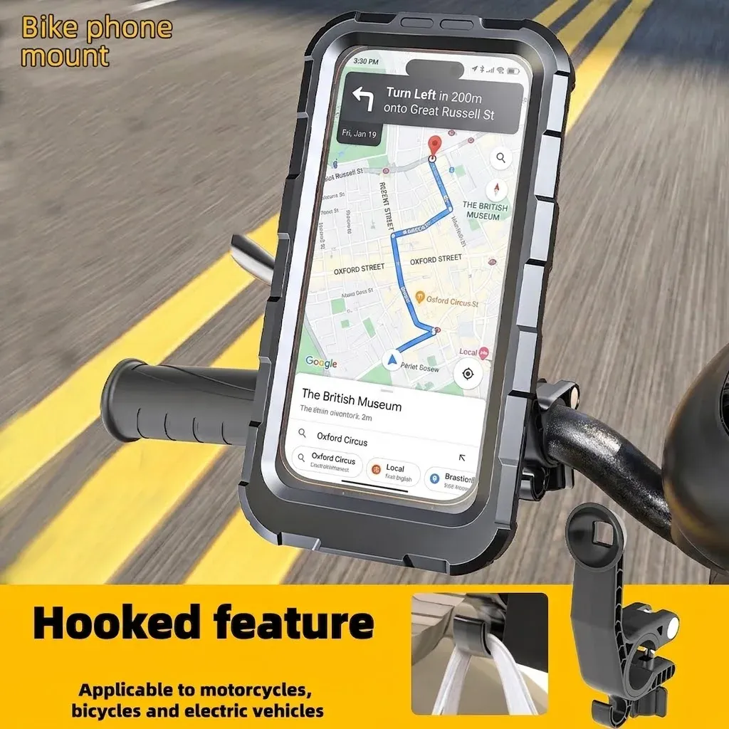 Support de téléphone étanche pour vélo et moto, rotation à 360 °, support de guidon avec coque de protection pour smartphones de 4,7" à 7", compatible écran tactile 8
