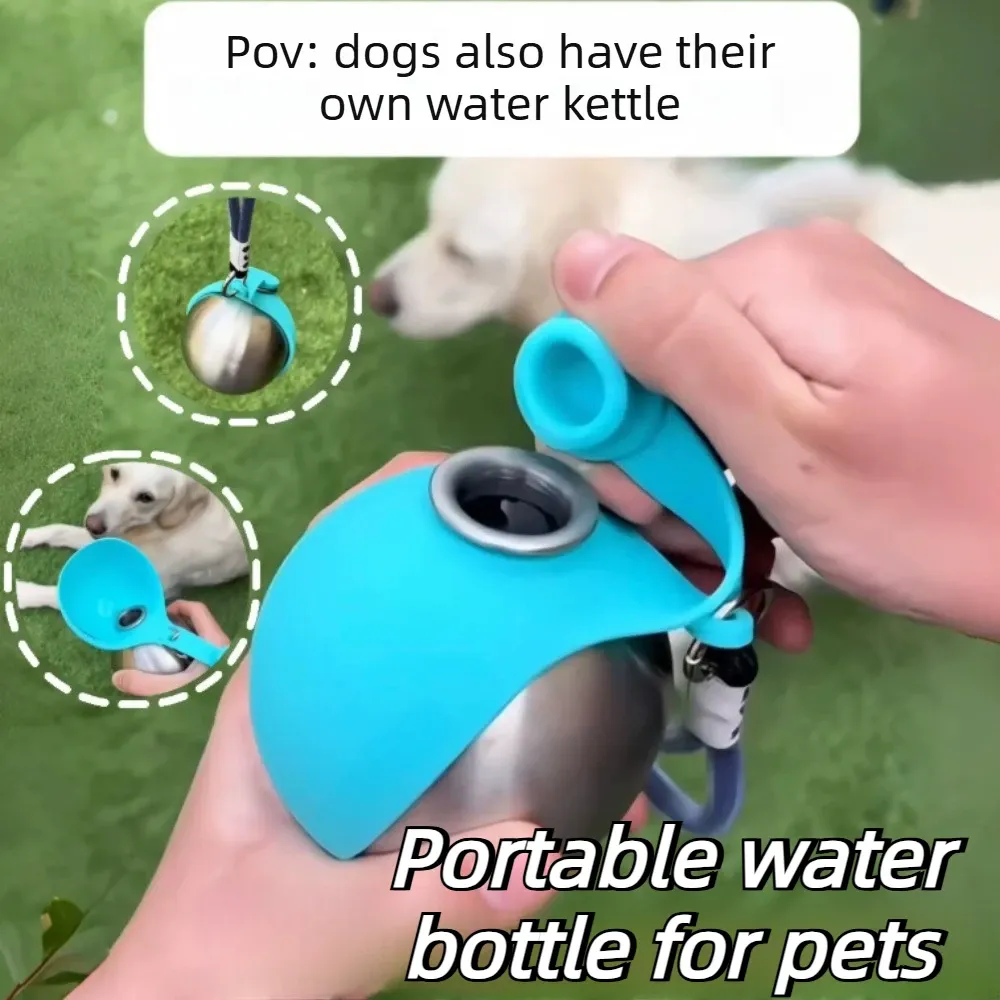 Gourde pour chien avec bol en silicone amovible, acier inoxydable 285 ml, anti-fuite, idéale pour les promenades en plein air - Image 1