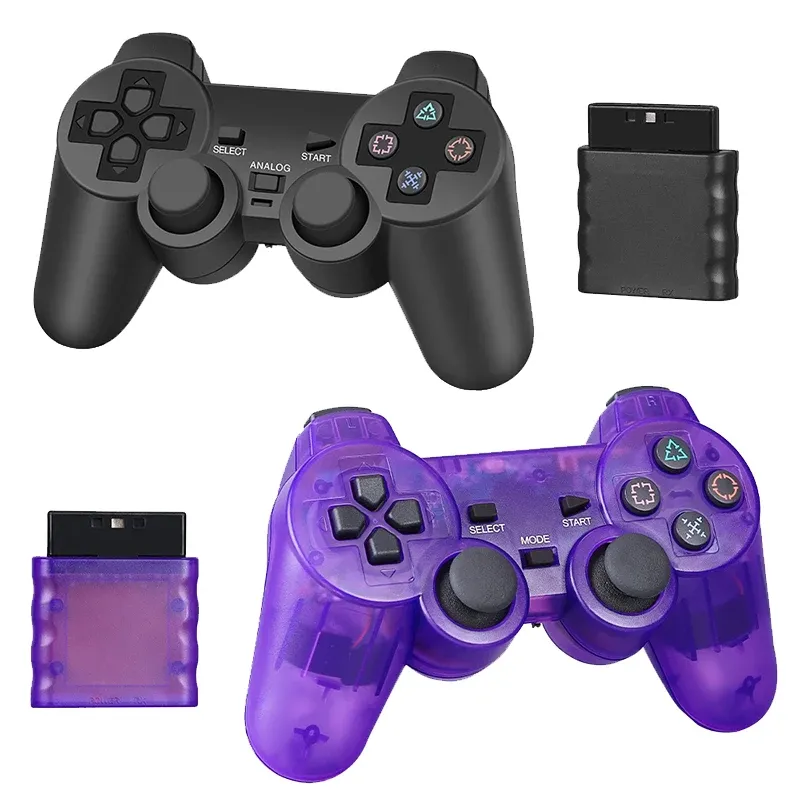 Manette de jeu sans fil pour PS2/PS1, manette 2.4G pour console PlayStation 2 avec vibration, joystick double choc, manette USB pour PC