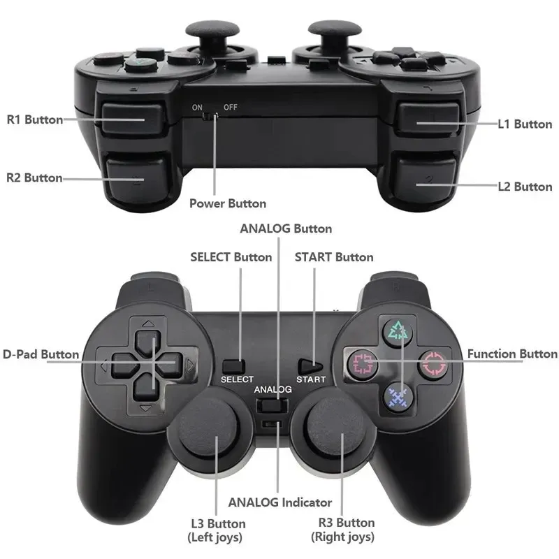 Manette de jeu sans fil pour PS2/PS1, manette 2.4G pour console PlayStation 2 avec vibration, joystick double choc, manette USB pour PC 4
