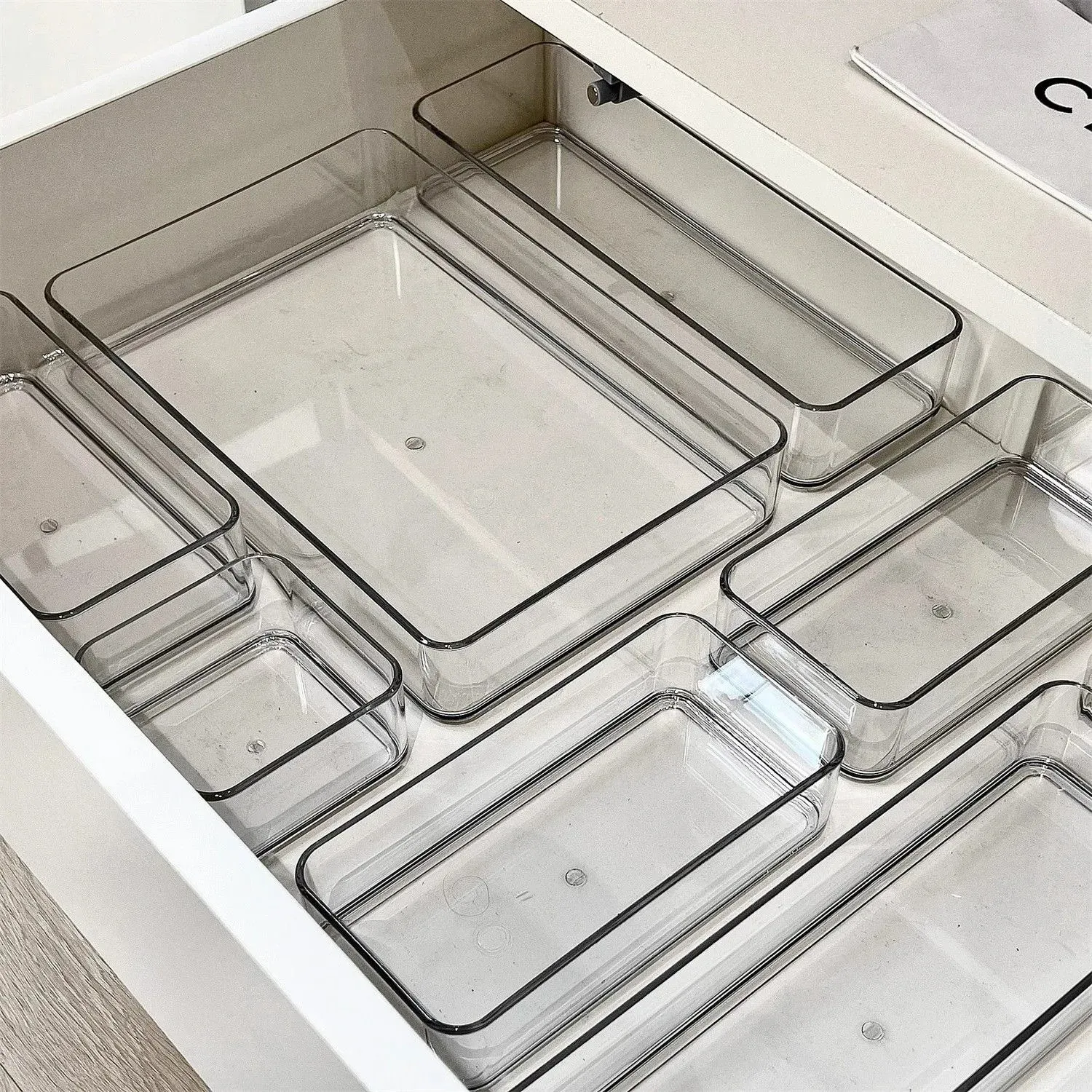 Ensemble de 1 à 4 organisateurs de tiroirs transparents en plastique pour le bureau et la salle de bain