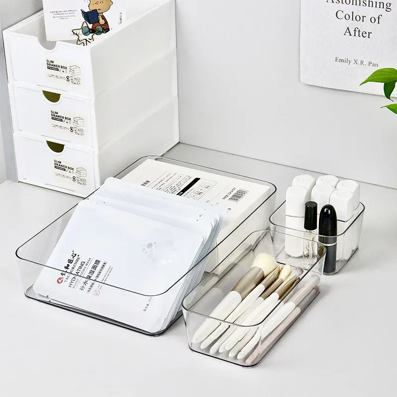 Ensemble de 1 à 4 organisateurs de tiroirs transparents en plastique pour le bureau et la salle de bain 3