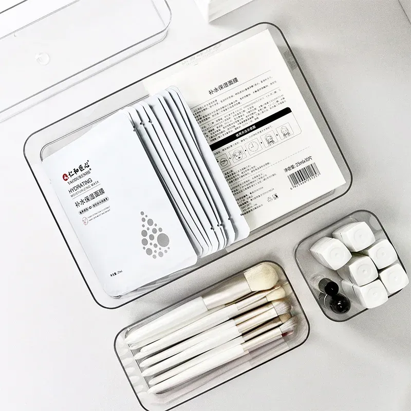 Ensemble de 1 à 4 organisateurs de tiroirs transparents en plastique pour le bureau et la salle de bain 5