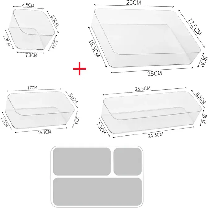 Ensemble de 1 à 4 organisateurs de tiroirs transparents en plastique pour le bureau et la salle de bain 7