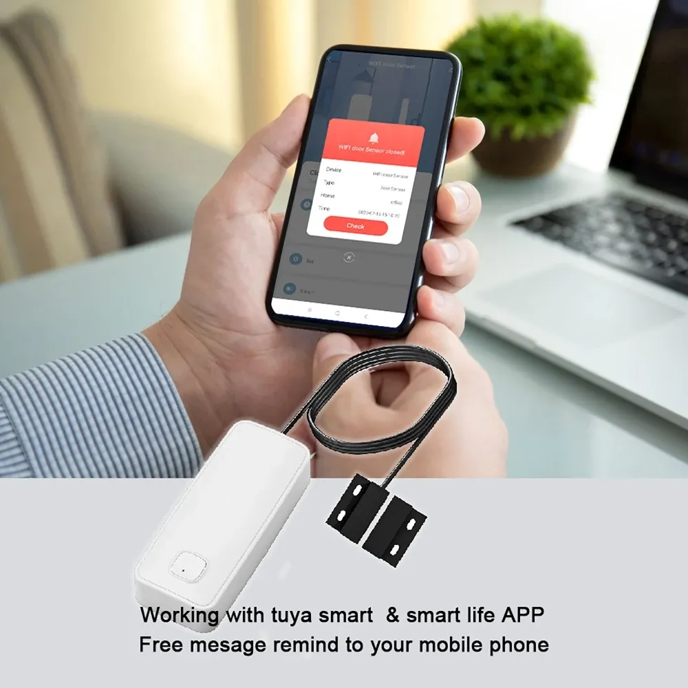 Détecteur de porte magnétique intelligent Tuya WiFi avec contrôle par application et alarme de sécurité pour portes en fer, portes coulissantes et volets roulants 4