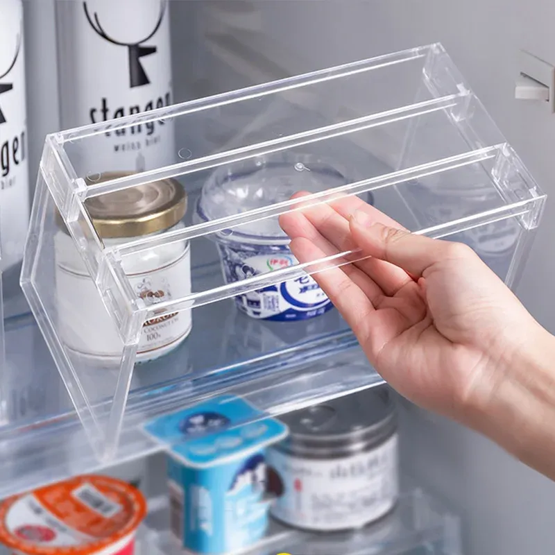 Organisateur de réfrigérateur, bac de rangement, étagères intercalaires superposables pour réfrigérateur, support de bureau transparent gain de place, accessoires de cuisine 2