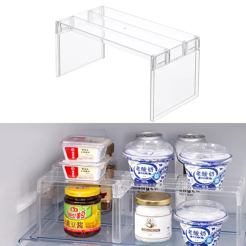 Organisateur de réfrigérateur, bac de rangement, étagères intercalaires superposables pour réfrigérateur, support de bureau transparent gain de place, accessoires de cuisine - Image 1