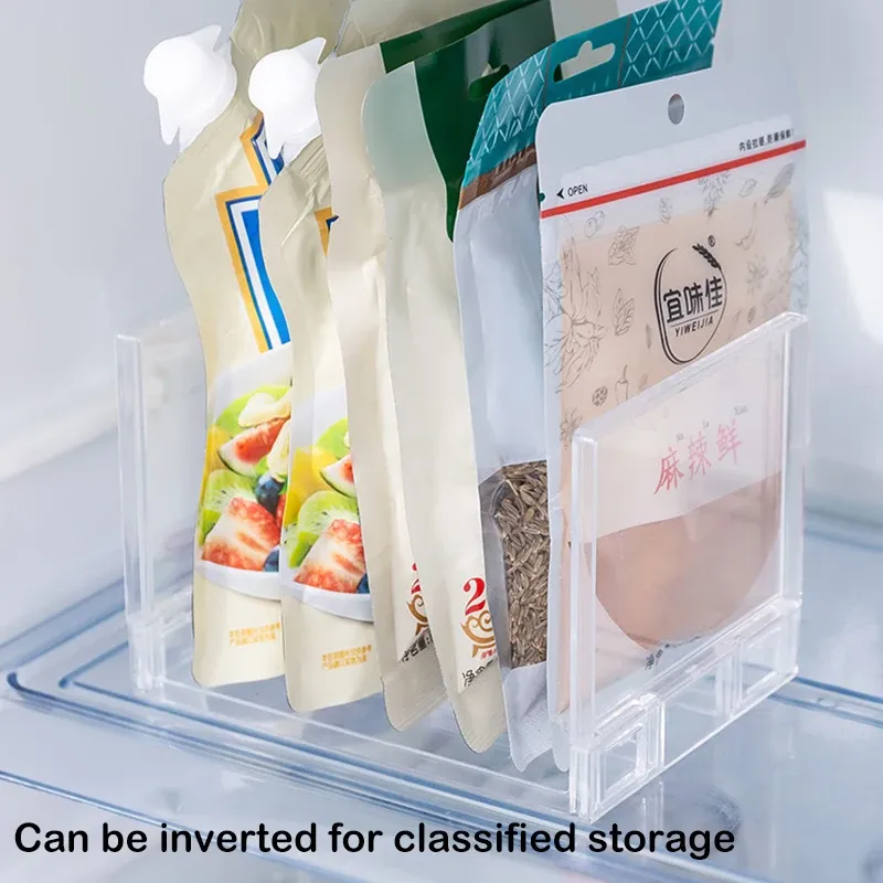 Organisateur de réfrigérateur, bac de rangement, étagères intercalaires superposables pour réfrigérateur, support de bureau transparent gain de place, accessoires de cuisine 5