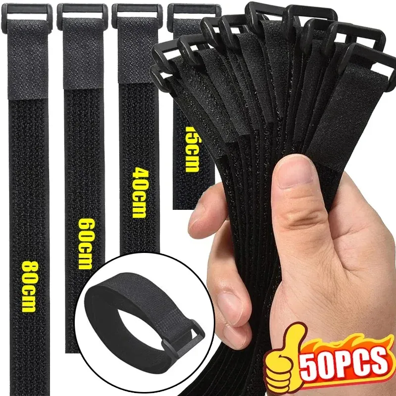 Attaches de câble réutilisables à crochet et boucle, serre-câbles en nylon réglables pour une gestion sécurisée des câbles, colliers de serrage DIY pour organisateur - Image 1