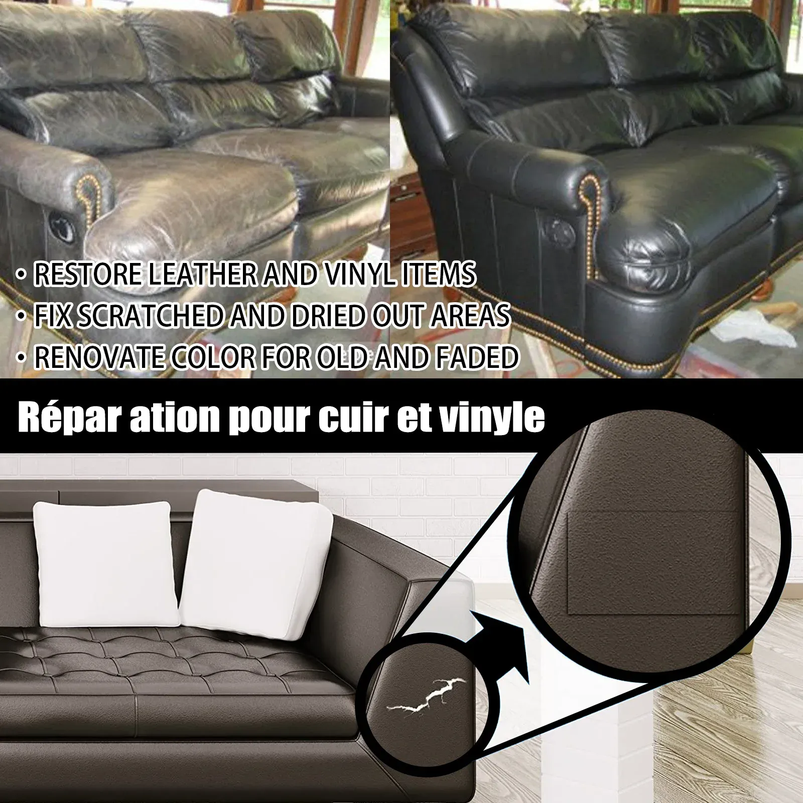 Pâte de réparation pour cuir automobile, 20 ml, comblement des sièges de voiture, pâte de rénovation complémentaire pour cuir, restauration des canapés, réparation des rayures et fissures 3
