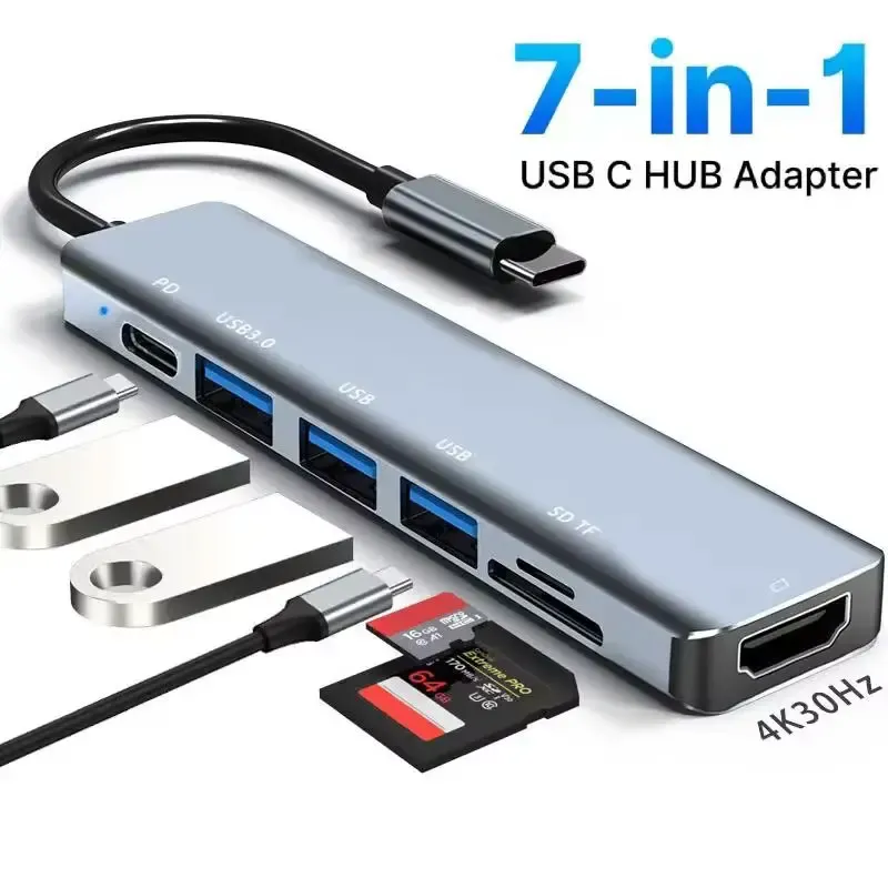 Hub USB-C 5 en 1 vers HDMI 4K, charge rapide PD, USB 3.0 et 2.0, station d'accueil Type-C pour MacBook, iPad et Samsung
