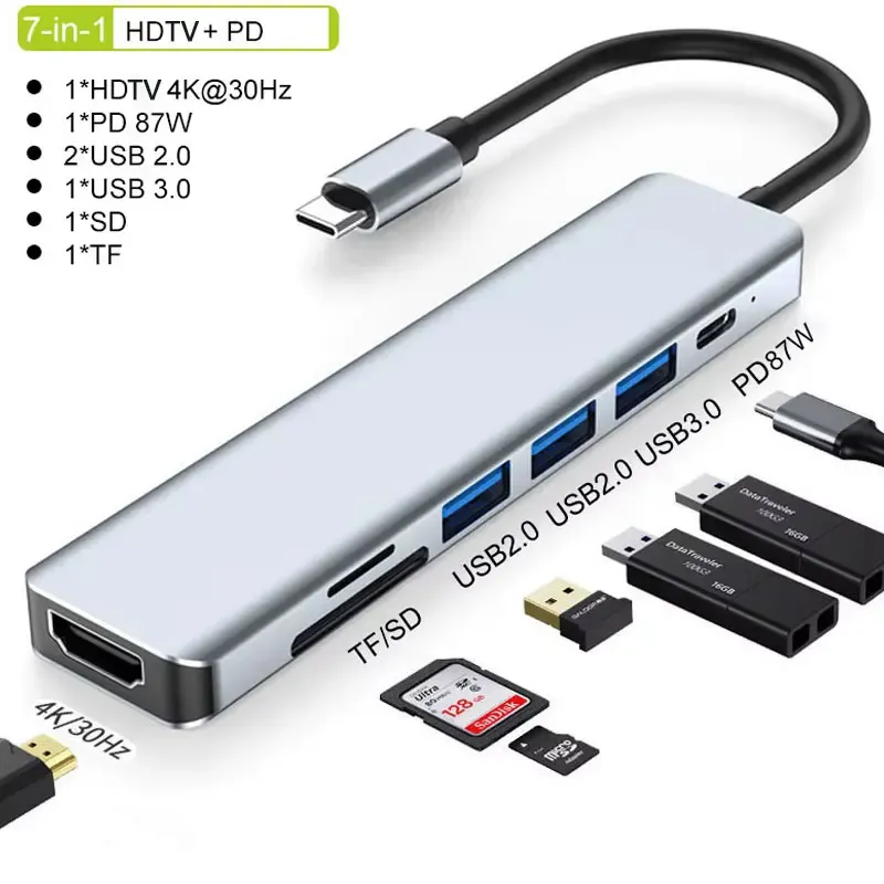 Hub USB-C 5 en 1 vers HDMI 4K, charge rapide PD, USB 3.0 et 2.0, station d'accueil Type-C pour MacBook, iPad et Samsung 2
