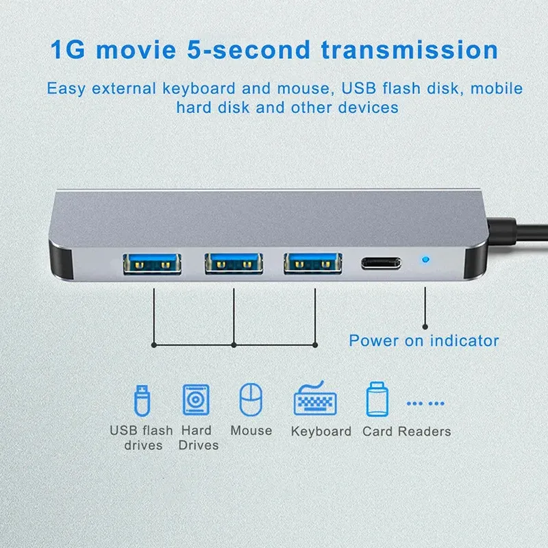 Hub USB-C 5 en 1 vers HDMI 4K, charge rapide PD, USB 3.0 et 2.0, station d'accueil Type-C pour MacBook, iPad et Samsung 5