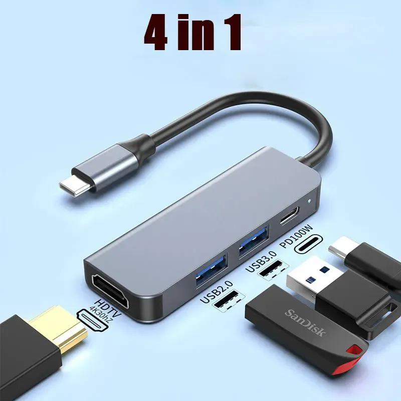 Hub USB-C 5 en 1 vers HDMI 4K, charge rapide PD, USB 3.0 et 2.0, station d'accueil Type-C pour MacBook, iPad et Samsung 8