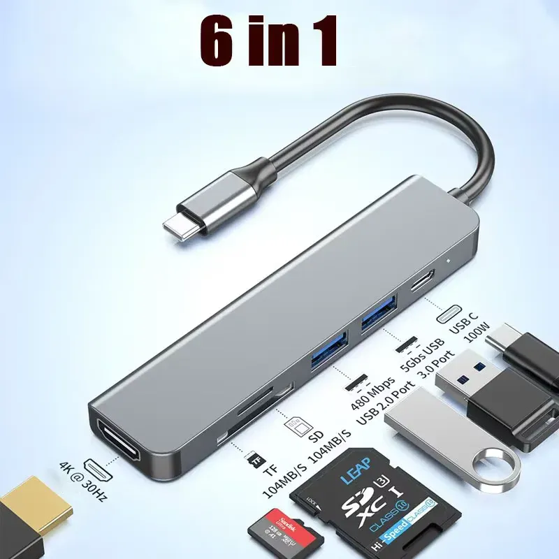 Hub USB-C 5 en 1 vers HDMI 4K, charge rapide PD, USB 3.0 et 2.0, station d'accueil Type-C pour MacBook, iPad et Samsung 7