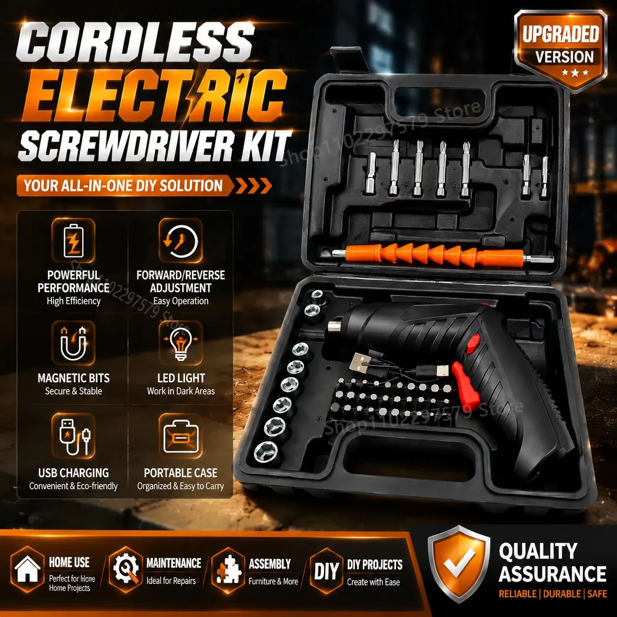 Kit de tournevis électrique sans fil rechargeable 47 pièces, 3,6 V, batterie lithium
