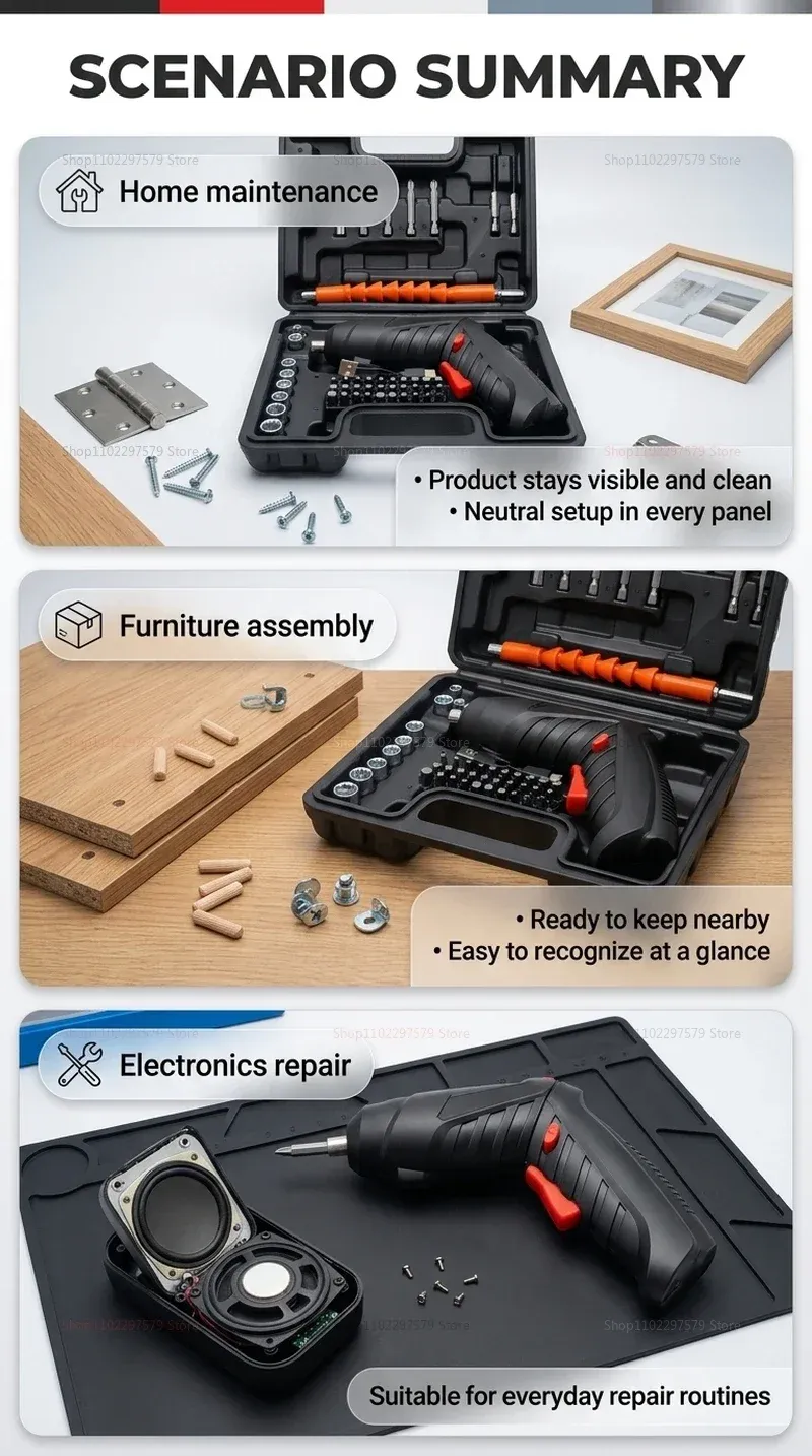 Tournevis électrique multifonction, kit complet et accessoires