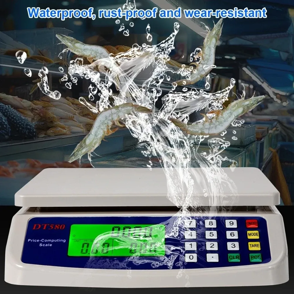 Balance de cuisine numérique professionnelle 40 kg / 1 g en acier inoxydable, avec fonction tare, calcul du prix et comptage, pour viandes et légumes 2