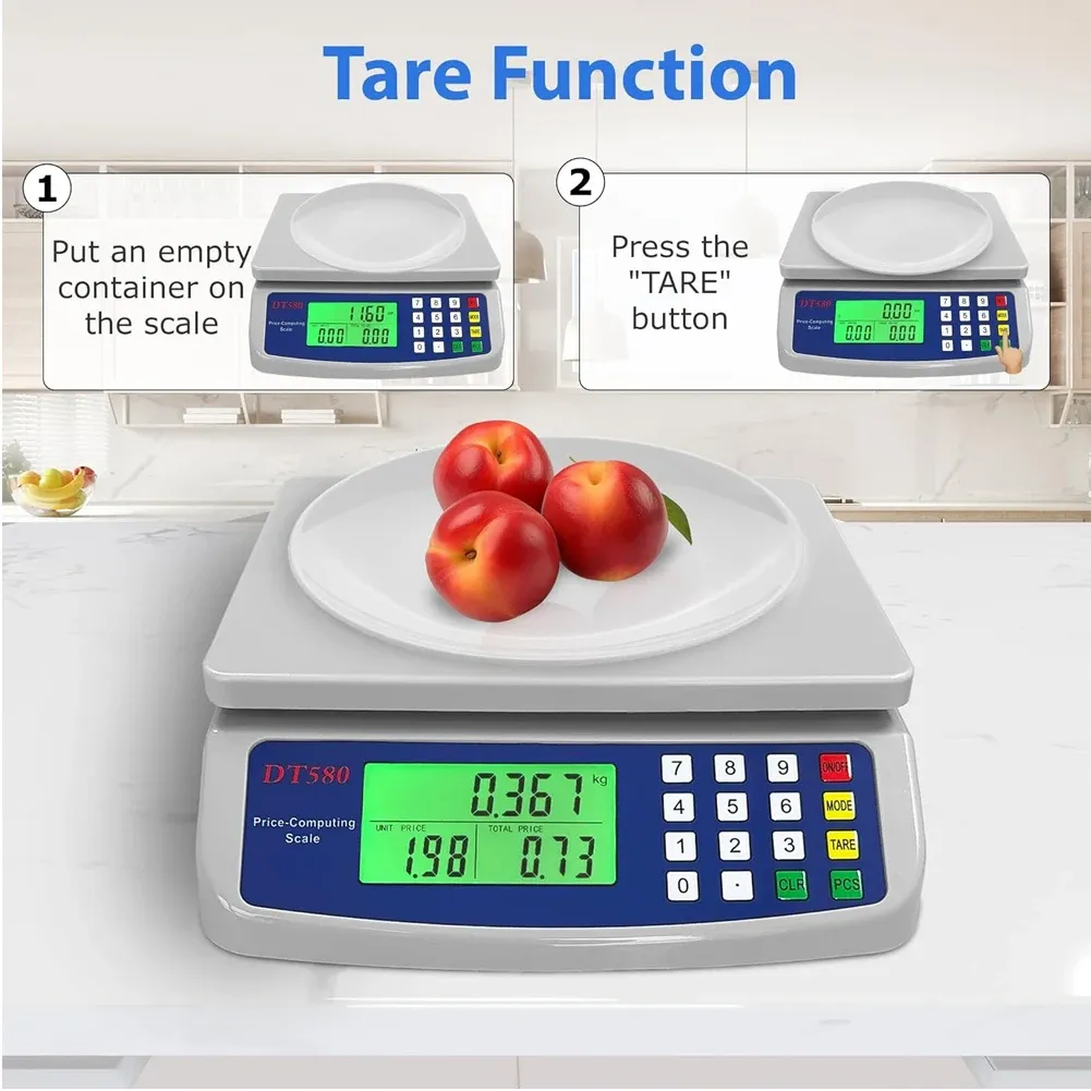 Balance de cuisine numérique professionnelle 40 kg / 1 g en acier inoxydable, avec fonction tare, calcul du prix et comptage, pour viandes et légumes 3