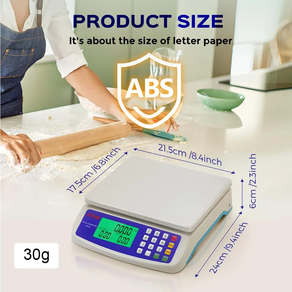 Balance de cuisine numérique professionnelle 40 kg / 1 g en acier inoxydable, avec fonction tare, calcul du prix et comptage, pour viandes et légumes 6