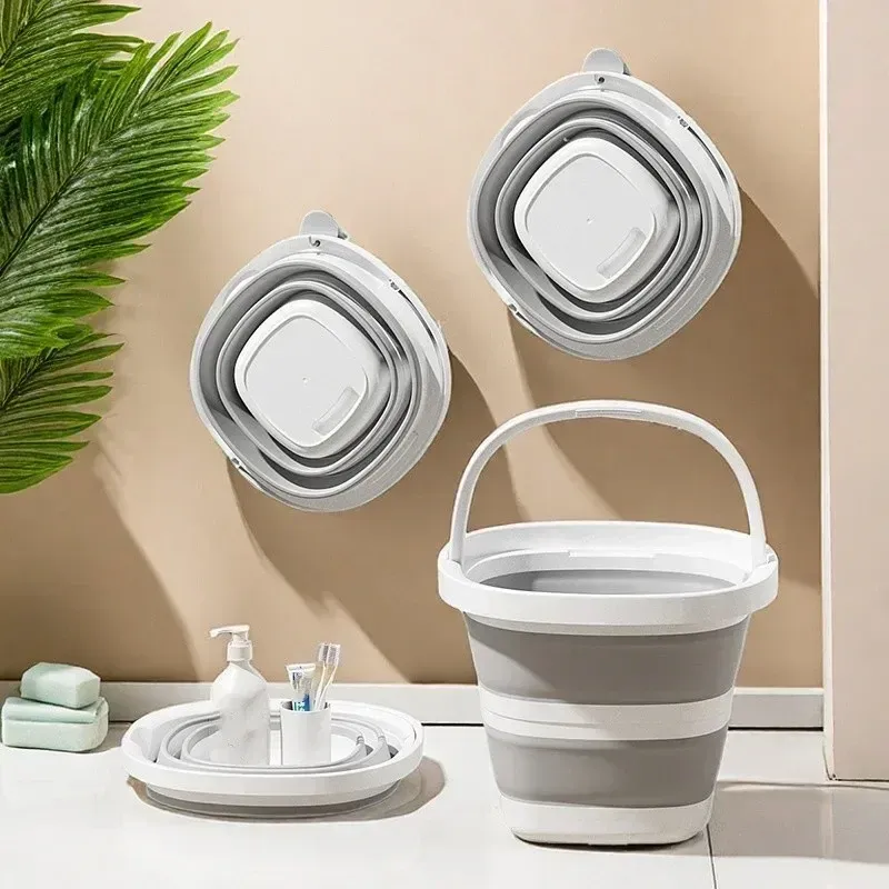 Seau pliant polyvalent avec poignée, pour usage domestique, extérieur et pêche 2