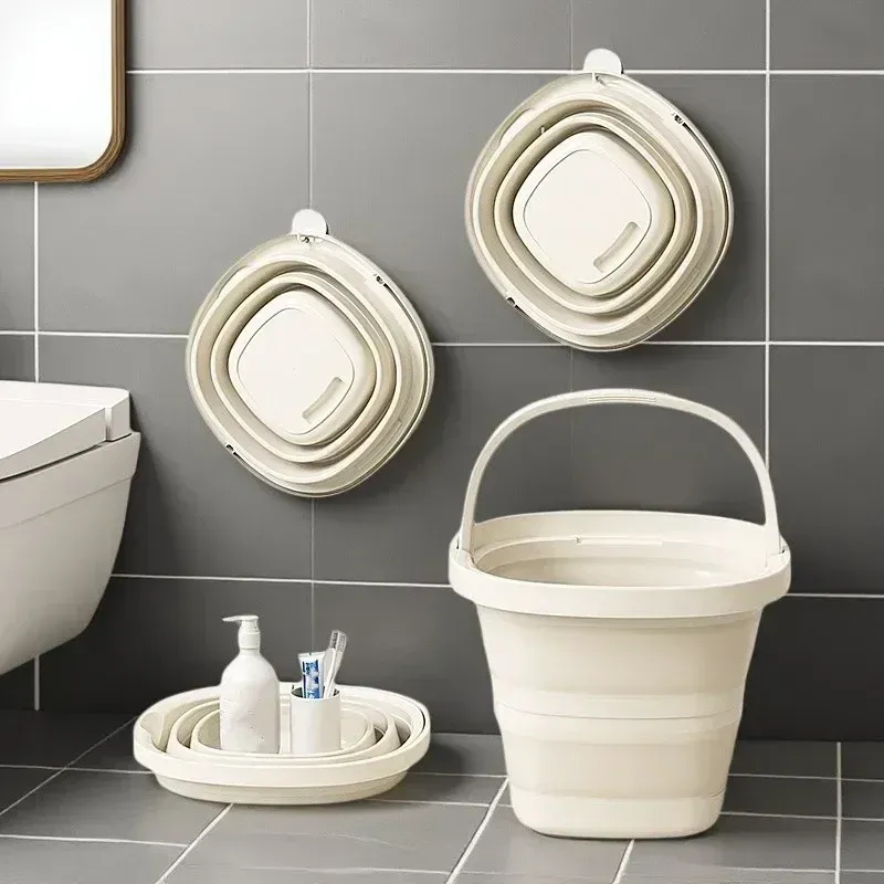 Seau pliant polyvalent avec poignée, pour usage domestique, extérieur et pêche - Image 1