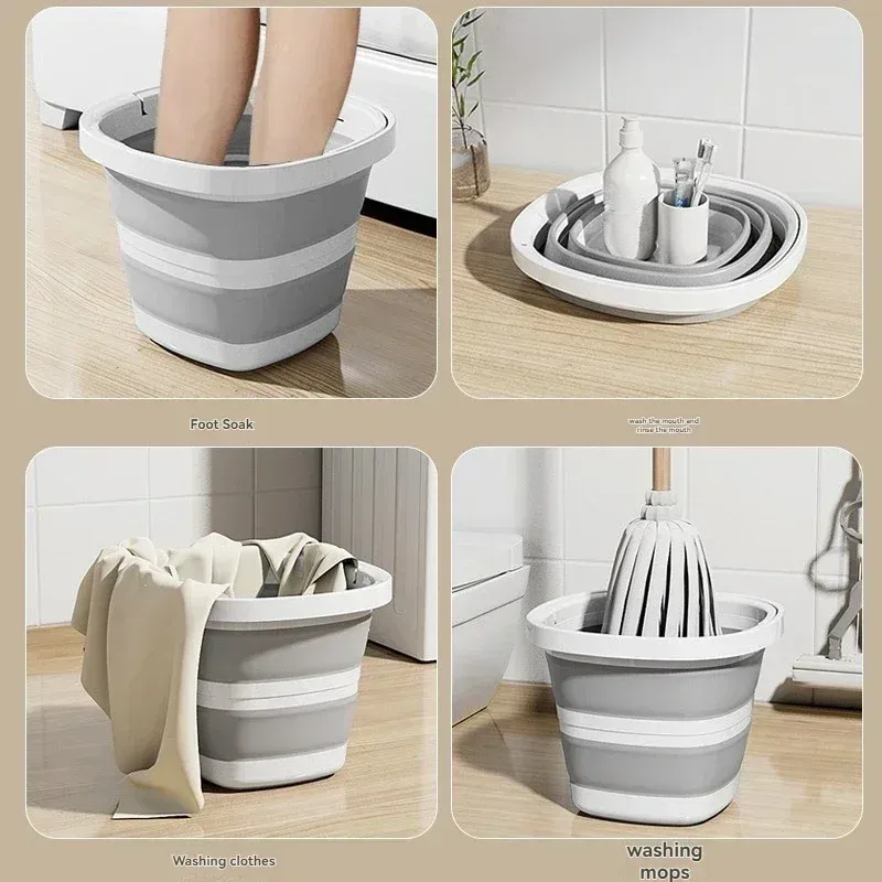 Seau pliant polyvalent avec poignée, pour usage domestique, extérieur et pêche 4