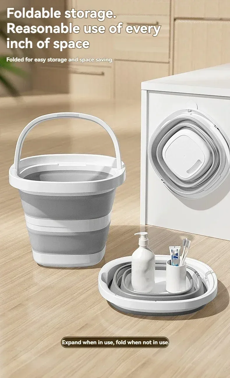 Seau pliable en situation d'utilisation domestique