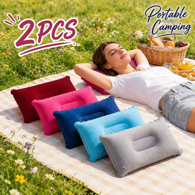Oreiller de voyage gonflable ultraléger avec pompe portable, lot de 2 : coussin gonflable pour avion, voiture, bureau, randonnée et sac à dos