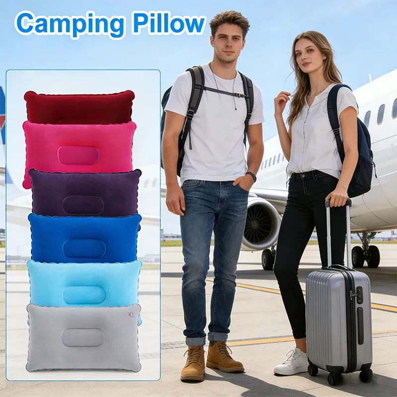 Oreiller de voyage gonflable ultraléger avec pompe portable, lot de 2 : coussin gonflable pour avion, voiture, bureau, randonnée et sac à dos 3