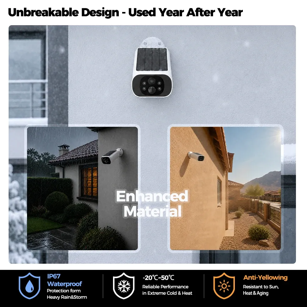 ALEVIO Caméra WiFi d'extérieur solaire sans fil 2,5K, longue autonomie en veille, enregistrement 24/7, vision nocturne couleur, audio bidirectionnel, détection IA 6