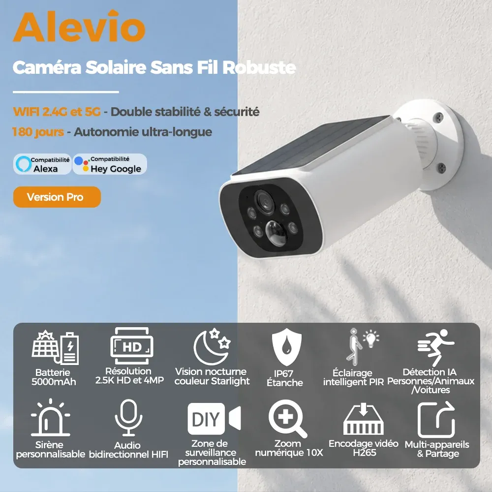Caméra de sécurité ALEVIO résistante aux intempéries pour usage extérieur