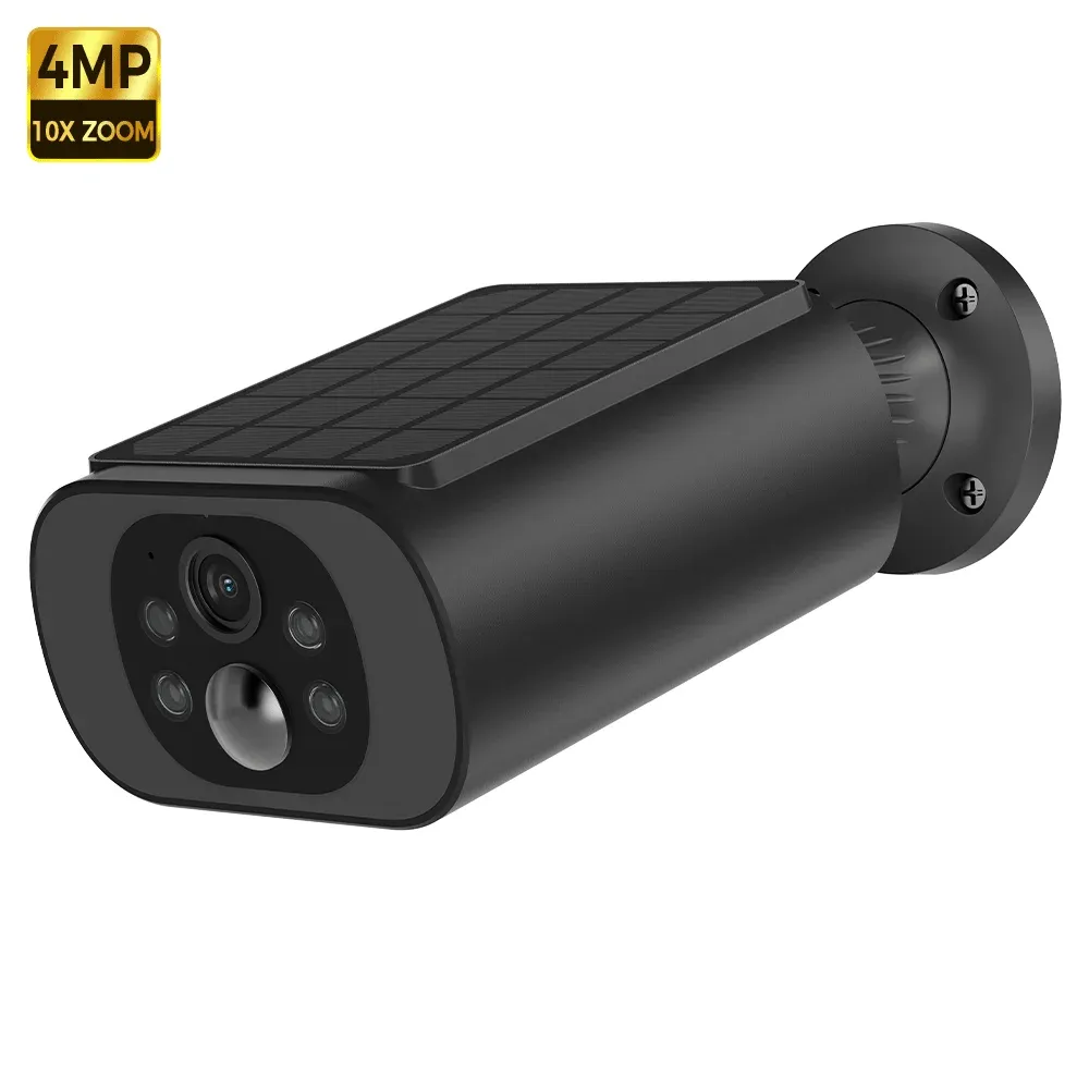 ALEVIO Caméra WiFi d'extérieur solaire sans fil 2,5K, longue autonomie en veille, enregistrement 24/7, vision nocturne couleur, audio bidirectionnel, détection IA 7